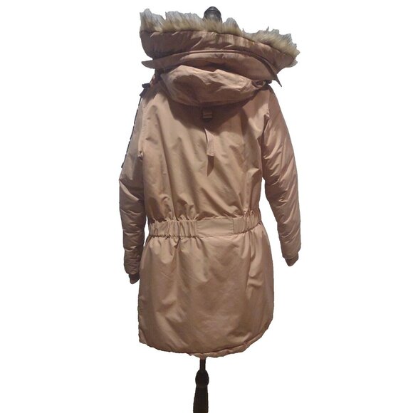 Snozu Down Feather Hooded Puffer Jacket Ski Coat Faux Fur Womens Sz S Tan Brown - Picture 6 of 16